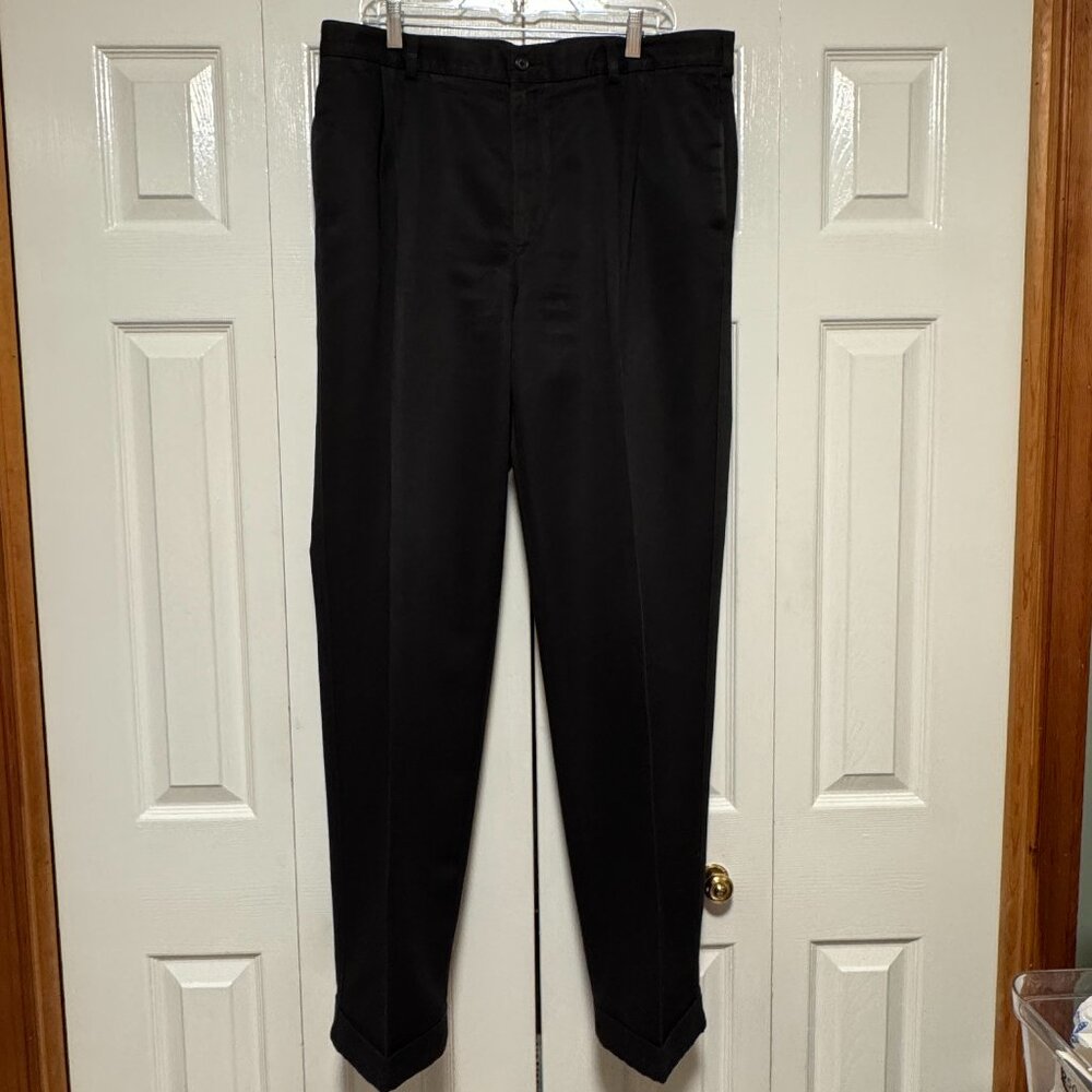Savane 100% Micro-Denier Silkworks Black Pleated Cuffed Pants Size W38/L34